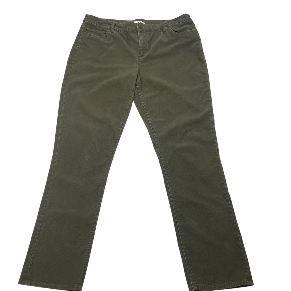 Lands End Corduroy Pants Women 18 Olive Green Straight Leg Neutral Fall